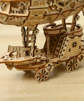 Close-up of 3D Wooden Airship Puzzle Kit For Adults And Teens Brain Teaser DIY Wood Model, detailed bottom view