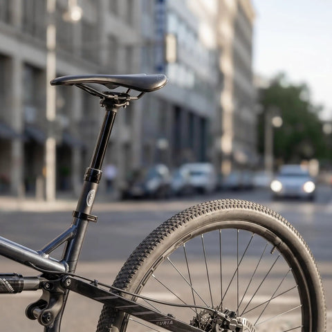 Side view of Internal Cable Routing Dropper Seatpost 27.2 30.9 31.6mm 125mm Travel on bike in urban setting.