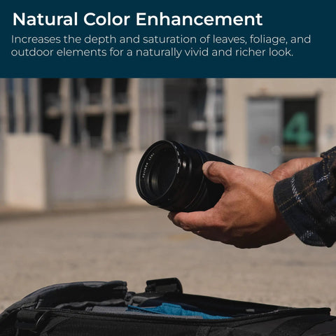 Person holding 58mm UV Haze Lens Filter For DSLR And Mirrorless Cameras Protects Your Lens Reduces Glare Flare And Ghosting
