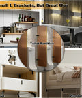Various uses of Solid As A Rock Heavy Duty L Brackets for kitchen shelves, cabinets, dining table, and partition supports.