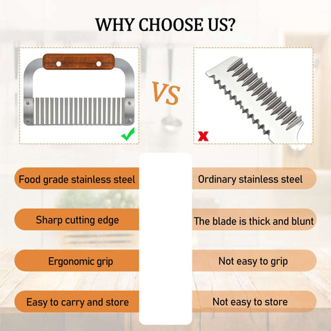 Zfegto crinkle cutter set of 2 with wooden handle and stainless steel blade, front view