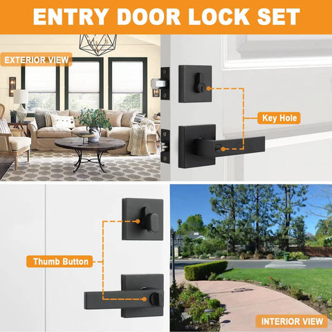 3 Pack Matte Black Front Door Lock Set With Heavy Duty Handles, Single Cylinder Deadbolt And Keyed Entry, easy install demonstration