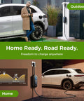 Smooth Setup And Slick Performance Level 1 And Level 2 EV Charger With J1772 Connector charging two vehicles outdoors.