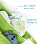Open Cloth Diaper Wet And Dry Bags 2 Pack With Dual Zippered Pockets Waterproof showing diapers and phone inside