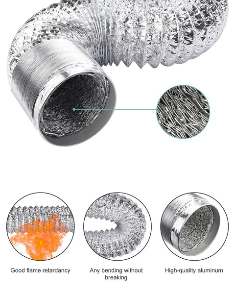 Beefy Flexible 4 Inch Dryer Vent Hose 10 Feet Aluminum Ducting For HVAC Ventilation Exhaust with interior view and durability features