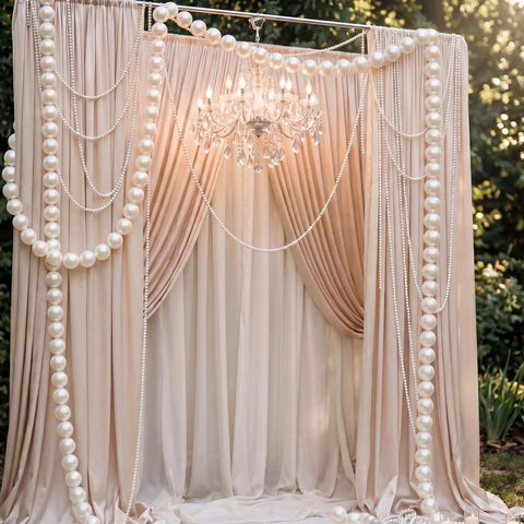 100 Quick Link Pearl Balls Garland Set 2.2 Inch Pearlescent White Beads, 16.4ft Pearl Bead Garland With Elastic Thread And Needle For Easy DIY Backdrops, Wall Arches, Weddings And Party Decor on cream drapes