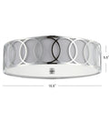 Dope Chrome Modern Metal LED Flush Mount Ceiling Light With White Linen Drum Shade And Geometric Fretwork Energy Saving Bulbs Included Ideal For Bedroom Or Hallway Durable Build Easy Installation, side view