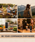 Chill Cordless Coffee Grinder With 38 Adjustable Settings used in various settings, showcasing portability for camping, home, and travel.