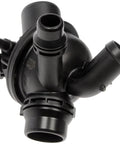 Heavy Duty Engine Coolant Thermostat Housing Assembly No Sweat Direct Swap For Your Road Rig, black plastic design with connectors.
