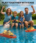 Family playing with Awesome Remote Control Fireboat RC Boat For Kids 8 To 12 With 40 Minutes Run Time Two Batteries pool toy.