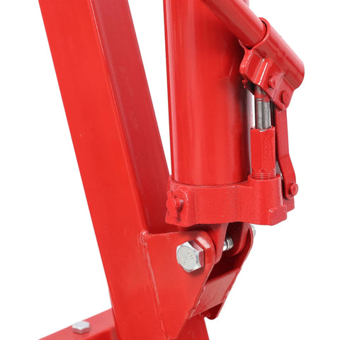 Close-up of the hydraulic mechanism of Heavy Duty Folding Engine Hoist And Cherry Picker Shop Crane With 1500 Lbs Capacity.