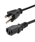 10 Ft Computer Power Cord NEMA 5-15P To C13 For Home Office Desktop Setup Printers PC Monitors 18 AWG 125V 10A Black Replacement Cable