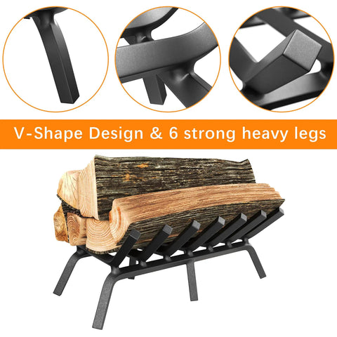Heavy Duty 24 Inch Fireplace Grate Made From Solid Steel For Firewood Logs And Kindling Four Thick Feet And Two Center Supports To Prevent Sag Ideal For Outdoor Fire Pits Indoor Fireplaces And Wood Stoves Durable Build