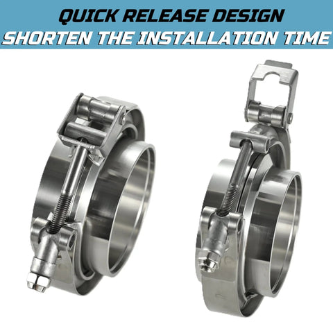 2.5 Inch Quick Release V Band Clamp And Flange Pair For Exhaust Turbo Downpipe Built With Beefy 304 Stainless Steel And Heavy Duty Hardened T Bolts To Keep Your Setup Hog Tied And Leak Free