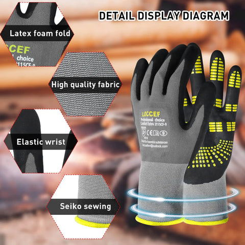 Detail display diagram of Endurance Knit Work Gloves With MicroFoam Nitrile Coating For Superior Grip And Dexterity, 6 Pairs.