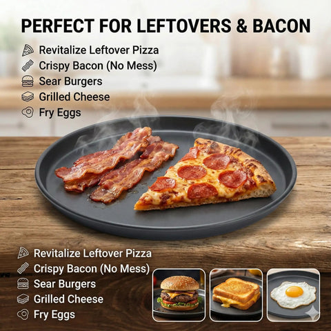 10 Inch Microwave Crisper Pan Turns Your Microwave Into A Fry Pan For Crispy Browning And Fast Even Cooking When Reheating Pizza Nuggets French Toast And More No Soggy Meals with pizza and bacon