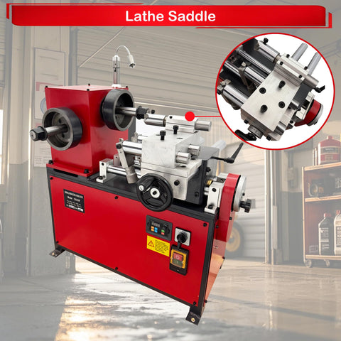 Heavy Duty Brake Drum And Rotor Lathe For Cars And SUVs With Variable Speed 0 To 140 RPM, showing lathe saddle detail