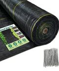 Heavy Duty 3oz Weed Barrier Fabric 4ft By 300ft Permeable Ground Cover For Garden And Lawn Projects, Durable Landscaping Mat With Easy Install And 90 Staples, roll and staples visible