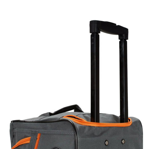 22 Inch Polyester Rolling Duffel Bag With Expandable Design, Full Lining And Internal Handle, Charcoal Color, Two Large Front Pockets
