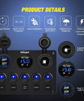 Five Gang Rocker Switch Panel With Dual USB Charger, LED Voltmeter, 12V 24V On Off SPST Toggle, Waterproof All In One Power Hub For LED Light Bars Rear Rock Lights Trucks RVs Boats 4x4 with USB ports and voltmeter