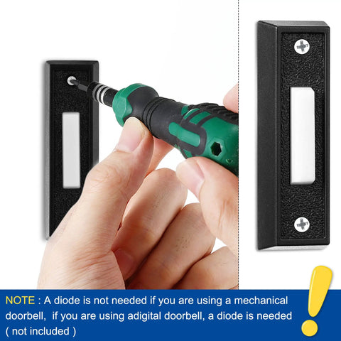 Lighted Wired Doorbell Button With LED Glow For Garage And Home Entry Easy Install No Brainer Wall Mounted Push Button Replacement Compatible With Most Low Voltage Chimes And Transformers Black Warm Light.