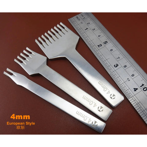 Leather Craft Prong Chisel Set 3 Pack 4mm Angled Hex Flat Head European Style Wavy Stitching Punch Tools