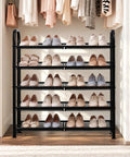 Sick Heavy Duty 5 Tier Metal Shoe Rack With Dense Mesh Shelves Holds All Your Kicks, organized footwear display in closet.
