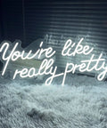 You Are So Pretty Neon Sign Led Light Up Wall Decor Made From Transparent Acrylic For Indoor Use In Living Room Bedroom Office Party Wedding Christmas Gift 29.9 By 13.7 Inches Cool White sign on fluffy rug