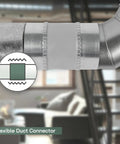 10 Inch Flexible Duct Connector For HVAC Vibration Reduction And Easy Inline Fit Heavy Duty Female To Male Duct Connection Galvanized Steel Ducting Noise Dampening Coupler For Dust Collection And Secure Joint installed in an interior setting.