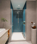 Rugged Chrome Shower Door Pivot Hinges For Outward Opening Enclosures, Adjustable 30 To 31 And 3 Eighths Inches, One Quarter Inch Tempered Glass, Built To Last 36,000 Open Close Cycles, Modern Aluminum Frame With Stainless Steel Handle on glass shower door