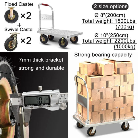 8 Inch Pneumatic Caster Wheel Heavy Duty Swivel Caster Built Like A Tank For Garage Workbench And Utility Carts Silent Rubber Tire Shock Absorbing Design Smooth As Butter Roll Easy with a load of boxes on a cart.