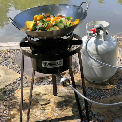 Adjustable 0 to 30 PSI Propane Regulator With Gauge And Stainless QCC1 Hose 5 Feet Length Three Eighths Flare To One Eighth MNPT Fittings