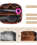 Interior view of Travel Hair Tool Case For Dyson Airwrap And Shark FlexStyle with compartments and styling tools.