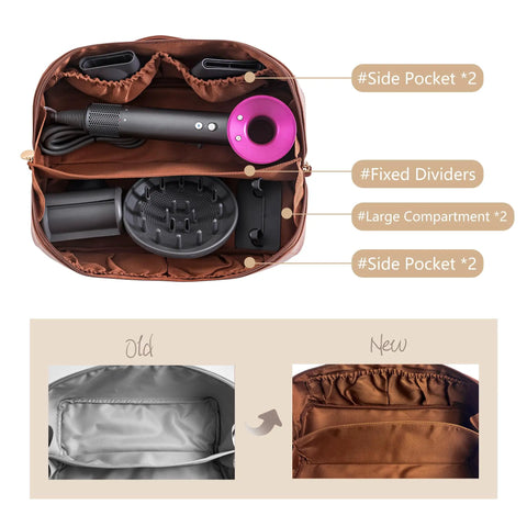 Interior view of Travel Hair Tool Case For Dyson Airwrap And Shark FlexStyle with compartments and styling tools.