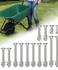 No Sweat Wheelbarrow Handle Replacement Kit 14 Piece 304 Stainless Steel Carriage Bolts and Nuts shown with a green wheelbarrow.
