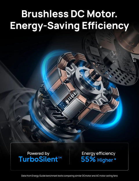 Smart Ceiling Fan With Lights, 42 Inch Black, 12 Speeds, 3 Modes, Quiet DC Motor with Energy-Saving Efficiency.