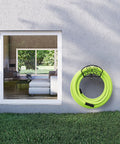 Go-To Garden Hose Holder Wall Mount Rack Holds 125 Feet Of Five Eighth Inch Hose Durable Gauge Steel With Weather Resistant Powder Coat Finish mounted on exterior wall with hose