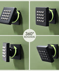 Matte Black Square Shower Body Jets Set 4 Pieces With 16 Nozzles, High-Volume Hydrotherapy Massage, Wall Mount, 360° Rotation Display