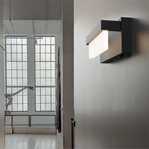 Modern Sleek Black Wall Sconce With On Off Switch 8 Inch LED Wall Lamp Acrylic White Lampshade 4000K Daylight Glow in hallway