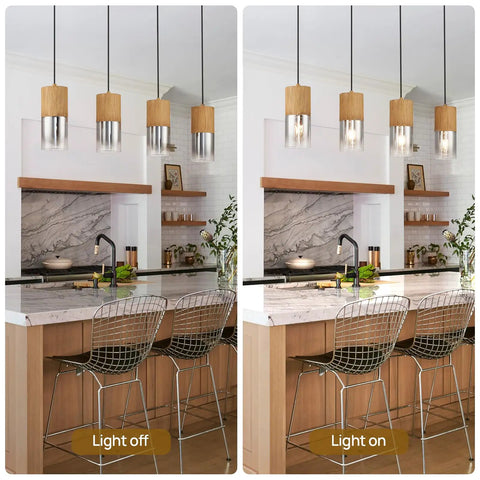 Adjustable Pendant Light Fixture In Frosted Gold Glass above kitchen island, modern farmhouse chandelier with four E26 bulbs.