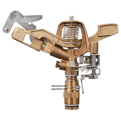 Heavy Duty Brass Impact Sprinkler Head Offering Close And Far Coverage With Dual Nozzles For Total Lawn Protection With Robust 3/4 In Mpt Connection And Heavy Duty Brass Build Without Kinking Or Failure In Your Garden Setup.
