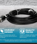 Rock Solid 50A 125/250V Generator Extension Cable With Cs6365C To Cs6364C Locking Twist Plug and Heavy Duty 6/4 Soow Outdoor Wire coiled on a surface.