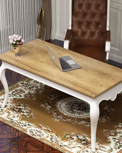 Brown wood grain table covered with 36 Inches By 200 Inches Wood Grain Contact Paper Peel And Stick Wallpaper Waterproof.