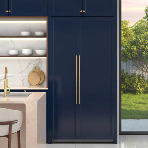 18 Inch Panel Ready Freezer Column With 8.6 Cubic Feet Heavy Duty Storage, Built In Ice Maker, Frost Free Energy Star Rated in modern kitchen setting.