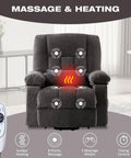 Power Lift Recliner With Massage And Heat For Seniors in grey, electric lift chair with lumbar heating and remote control in living room.