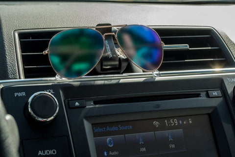 Sunglasses held by Car Sunglasses Holder Clip For Sun Visor And Air Vent Easy One Handed Access Stays Put One Pair In Place No Slips On The Go