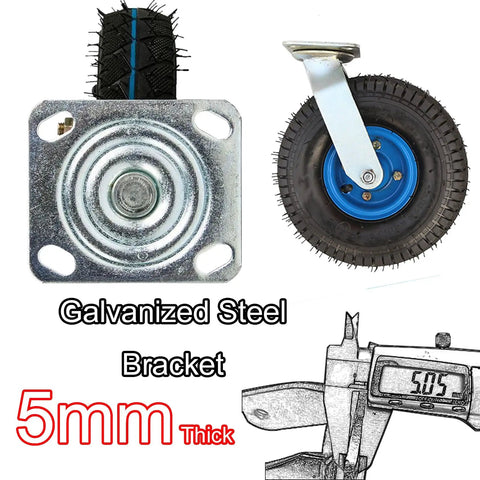 Heavy Duty Pneumatic Rubber Wheel Swivel Caster With Brakes Built Like A Tank For Smooth Industrial Glides And Heavy Lifting features a galvanized steel bracket.