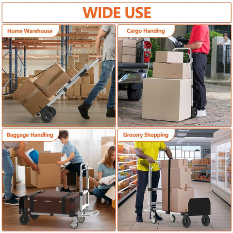 Straight Up Three In One Folding Hand Truck, 500 Lb Steel Heavy Duty Dolly, No Sweat Four Wheel Platform Converter, Boss Grade Moving Cart Built For Daily Grind And Smooth Hauling Workloads