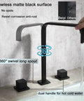 Roman Tub Faucet With 2 Handles Deck Mount High Flow Bath Faucet Matte Black, 360 Degree Rotation, shown in use