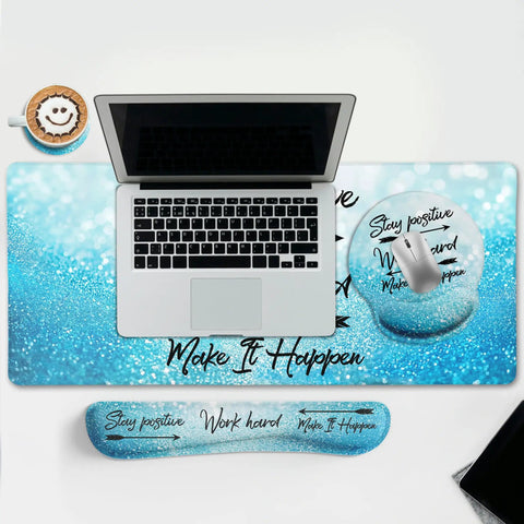 Stay Positive XXL Desk Mat Pad Set With Cushioned Wrist Rest For Mouse And Keyboard Large Gaming Mouse Pad With Wrist Support